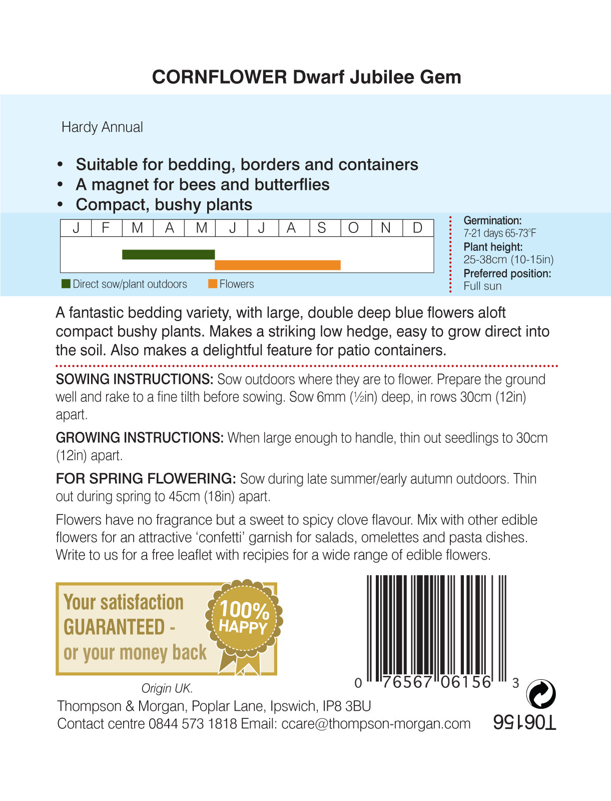 Cornflower Dwarf Jubilee Gem