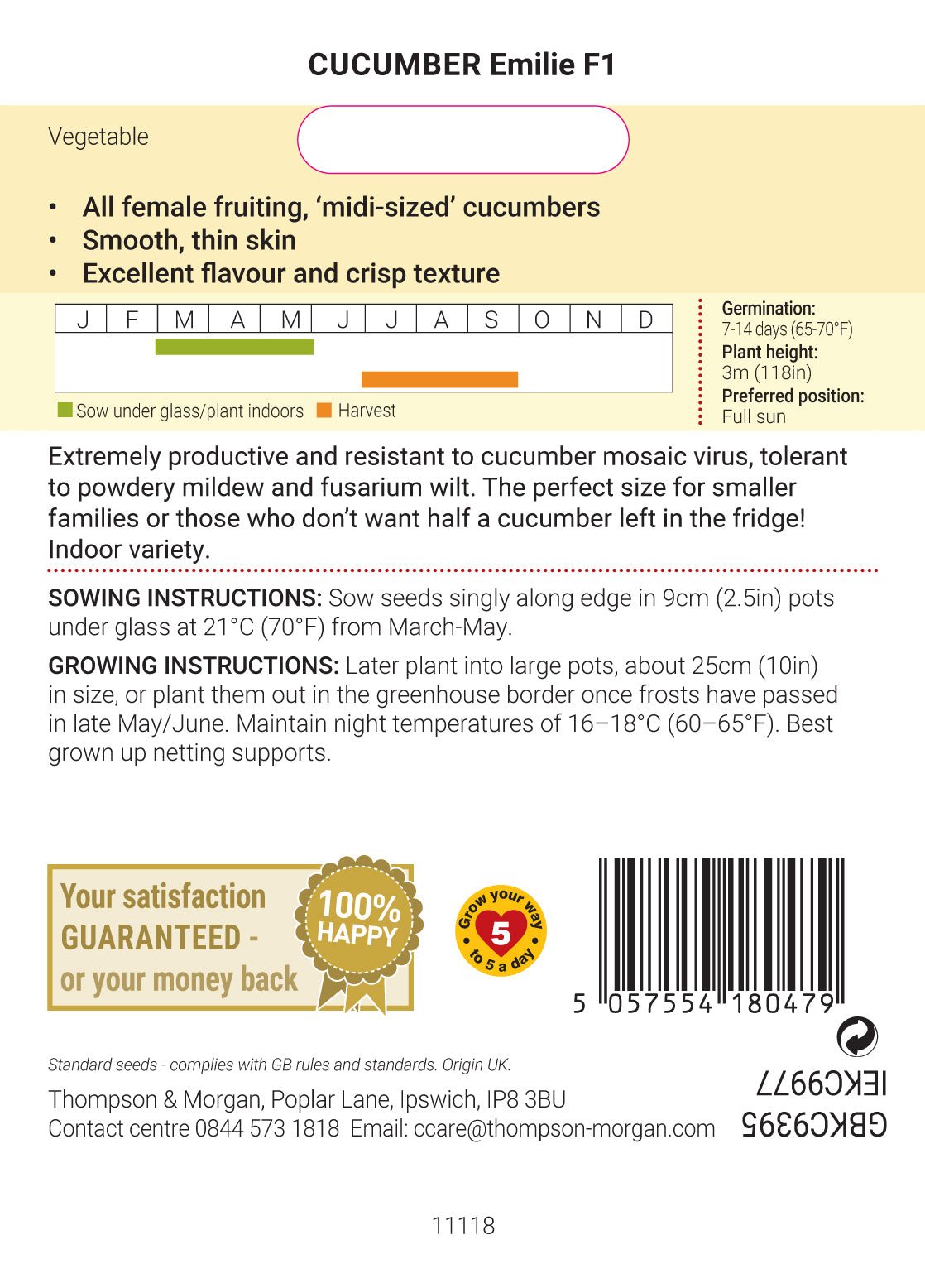 Cucumber Cucumis sativus Emilie F1