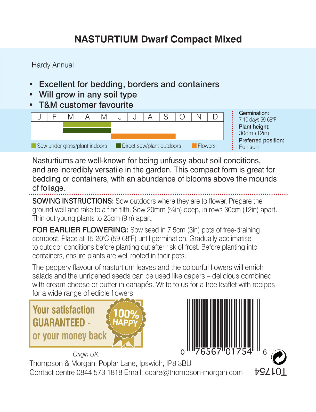 Nasturtium Dwarf Compact Mixed