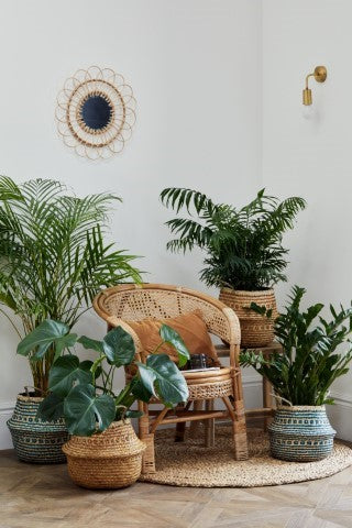 Seagrass Tribal Amber Lined Basket Medium H30Cm D35Cm-Easy Garden Centre