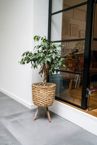 Water Hyacinth Lined basket on Legs H45Cm D30Cm-Easy Garden Centre