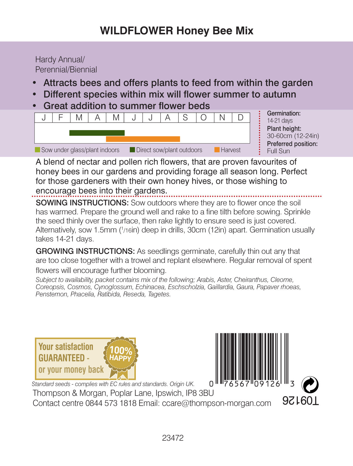 Wild Flower Honey Bee Flower Mix