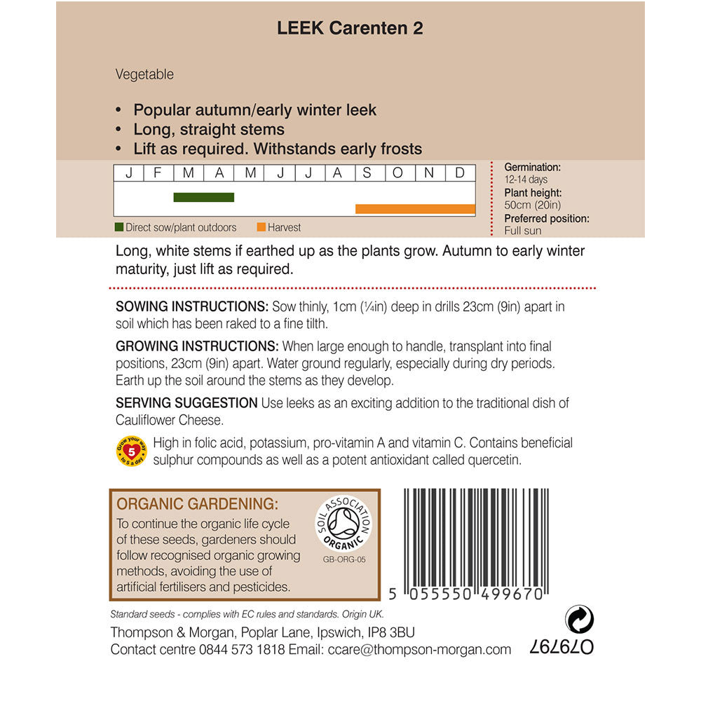 Leek Carentan 2 (Organic)-Easy Garden Centre