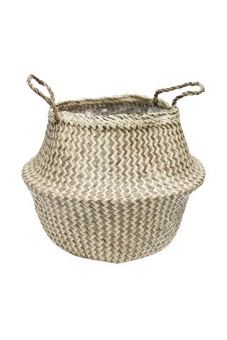 Seagrass Chevron White Lined Basket Small H25Cm D30Cm