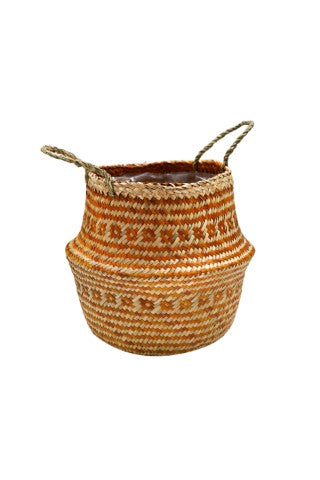 Seagrass Tribal Amber Lined Basket Medium H30Cm D35Cm