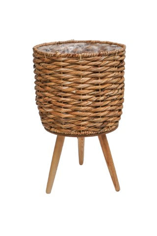 Water Hyacinth Lined basket on Legs H45Cm D30Cm