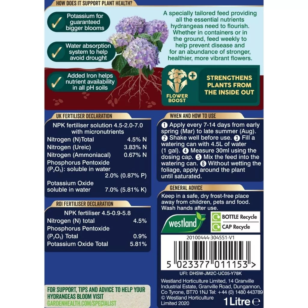 Westland Hydrangea Specialist Liquid Feed 1L